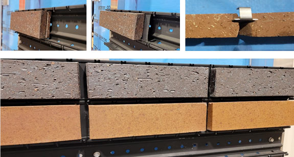 A grid of images showing The DURUS LC System brick rainscreen.