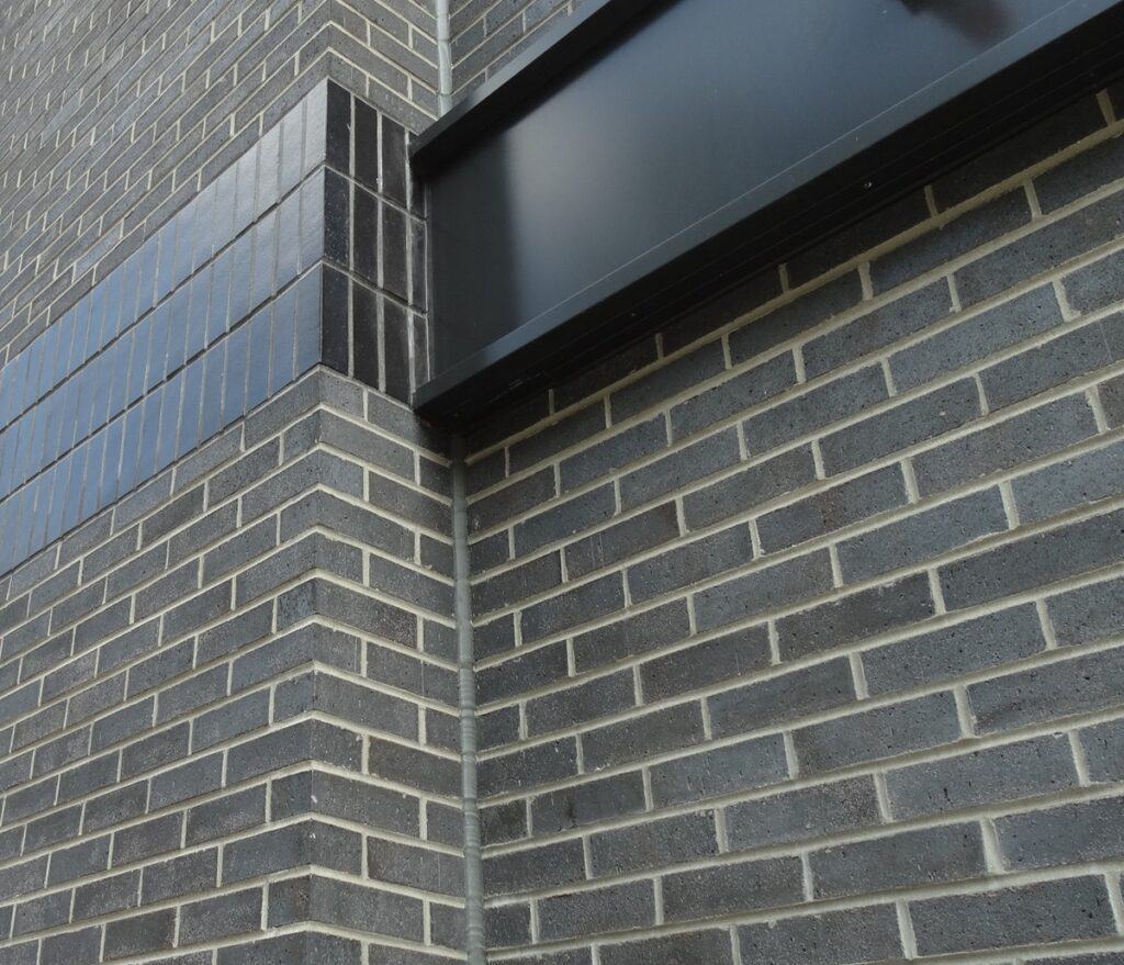 A closeup of a brick rainscreen.