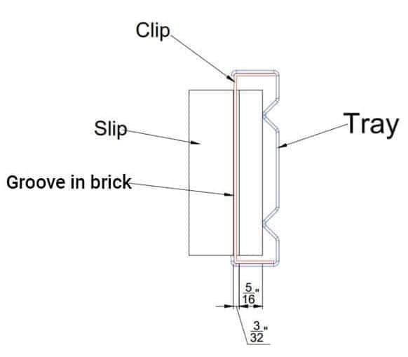 Technical diagram showing how bricks attach to the rainscreen in the DURUS LC brick rainscreen system.